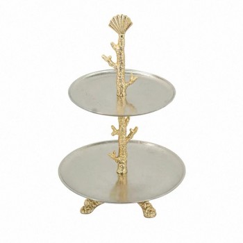 صحن تقديم معدن ذهبي بتصميم اغصان نبات فاخر 8052