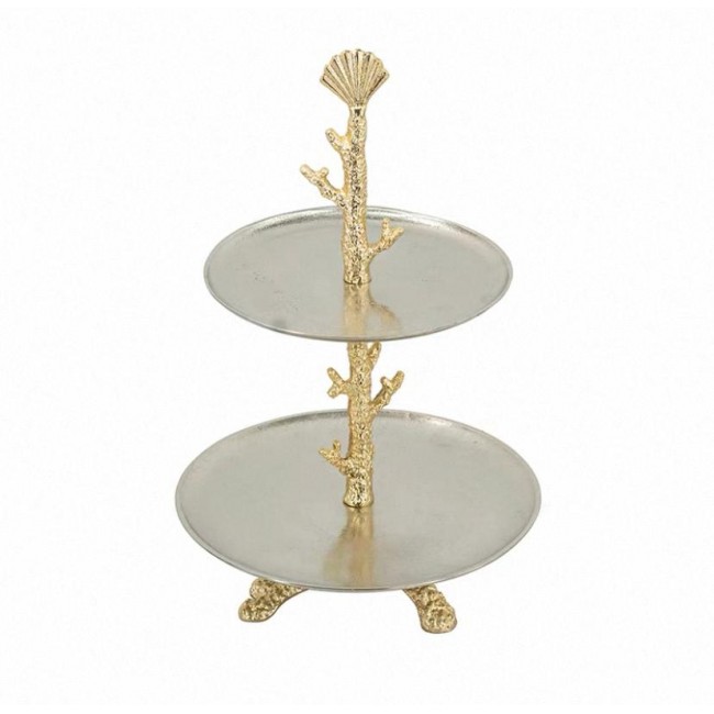 صحن تقديم معدن ذهبي بتصميم اغصان نبات فاخر 8052