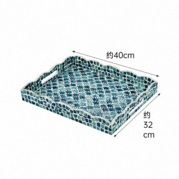 صينية تقديم مطعمه بشرائح رقيقه من صدف الطبيعي باللون الازرق 8012