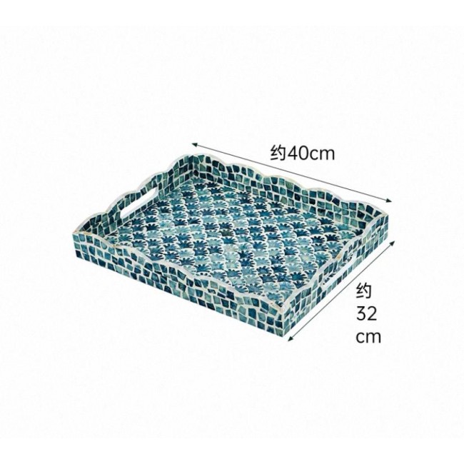 صينية تقديم مطعمه بشرائح رقيقه من صدف الطبيعي باللون الازرق 8012