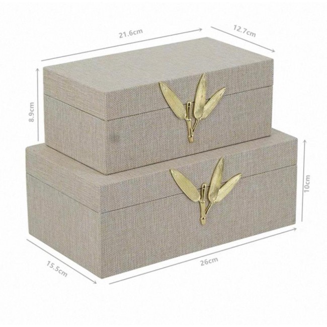 طقم صناديق هدايا خشب مطعم بمعدن 2 قطعه 8097