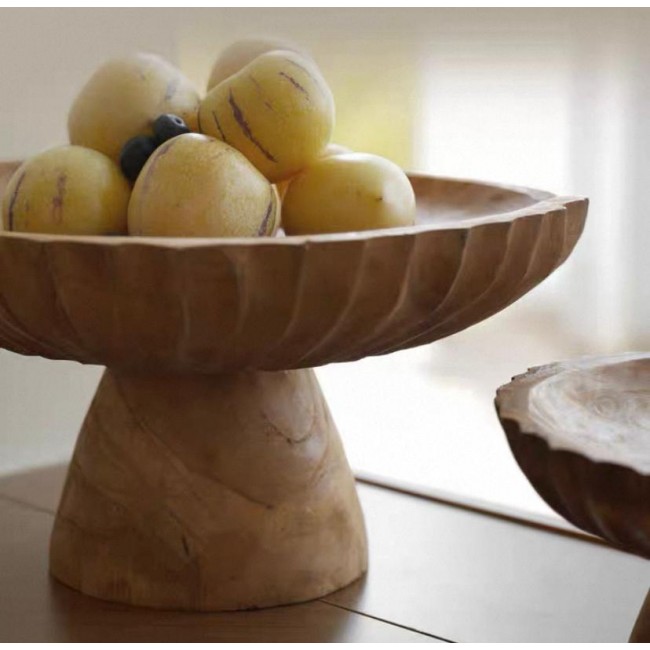 صحن بقاعده خشب طبيعي منحوت يدويا متوفر الحجمين 8081