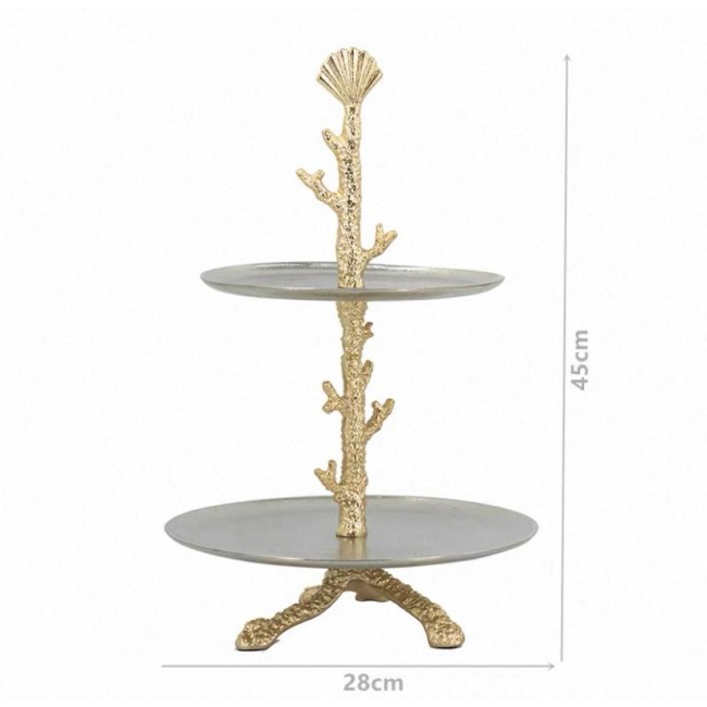 صحن تقديم معدن ذهبي بتصميم اغصان نبات فاخر 8052