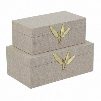 طقم صناديق هدايا خشب مطعم بمعدن 2 قطعه 8097