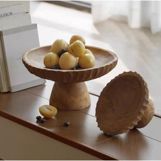 صحن بقاعده خشب طبيعي منحوت يدويا متوفر الحجمين 8081