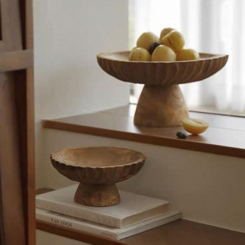 صحن بقاعده خشب طبيعي منحوت يدويا متوفر الحجمين 8081