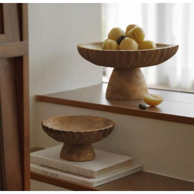 صحن بقاعده خشب طبيعي منحوت يدويا متوفر الحجمين 8081