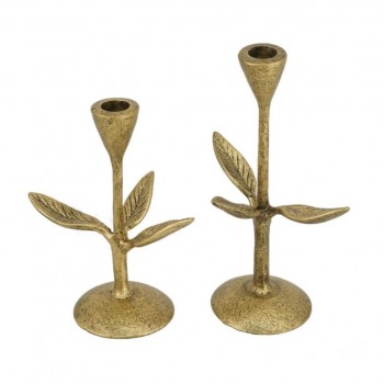 طقم شمعدان معدن ذهبي بتصميم اغصان النباتات مشغول يدويا  العدد2   7886