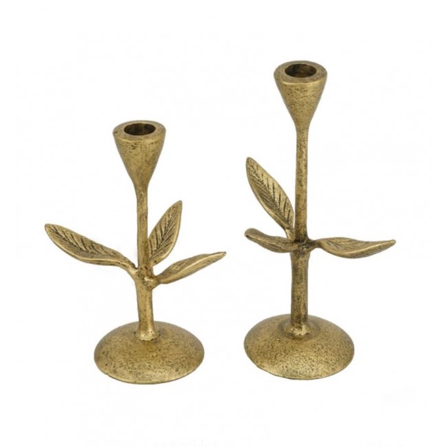 طقم شمعدان معدن ذهبي بتصميم اغصان النباتات مشغول يدويا  العدد2   7886