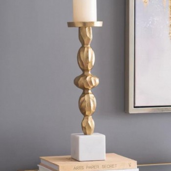 شمعدان ذهبي بتصميم مودرن بقاعده رخام ابيض 7885