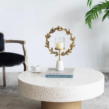 طاوله دائريه بتصميم مودرن باللون الابيض من رقائق الصدف الطبيعي  7871