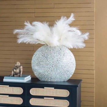 فازه انيقه مطعمه بصفدف طبيعي رقيق بتصميم مودرن بحجم كبير برتفاع 53cm 8118