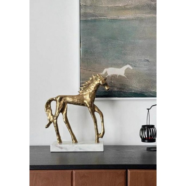 تحفة حصان مكتبي مذهب بقاعده رخاميه بيضاء 7902