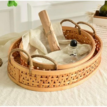 طقم صينيه بيضاويه من الخيزران طبيعي مشغول يدويا بستايل ريفي العدد 2 قطعه 9170 طقم صينيه بيضاويه من الخيزران طبيعي مشغول يدويا بستايل ريفي العدد 2 قطعه 9170