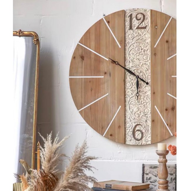 ساعه جداري مستديره مصنوع من الخشب الطبيعي بتصميم اوربي فاخر 9225