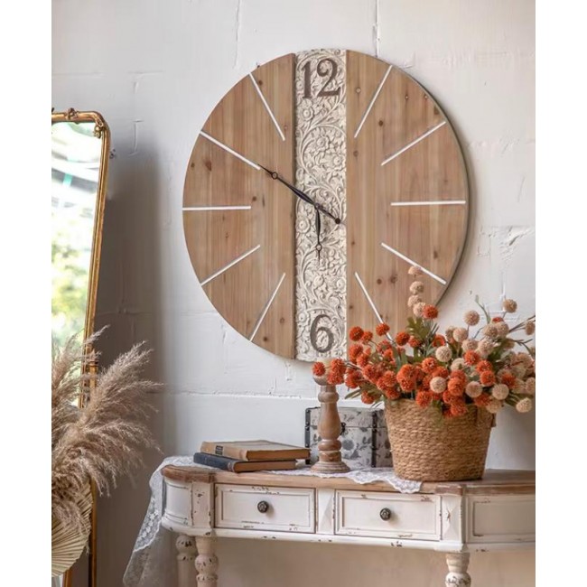ساعه جداري مستديره مصنوع من الخشب الطبيعي بتصميم اوربي فاخر 9225