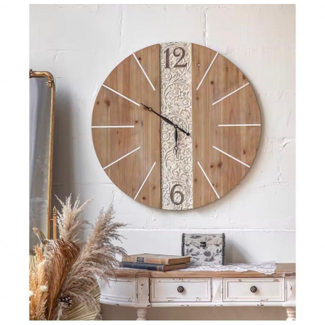 ساعه جداري مستديره مصنوع من الخشب الطبيعي بتصميم اوربي فاخر 9225