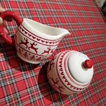 طقم ابريق حليب وعلبة سكريه مصنوع من سراميك بتصميم شتوي 