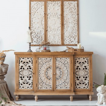 كونسول خشب طبيعي حفر يدوي فنتيج ستايل كونسول خشب طبيعي حفر يدوي فنتيج ستايل