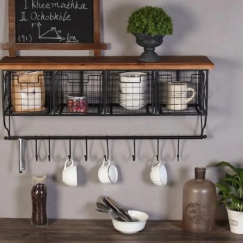 رف جداري معدني بسطح خشبي رف جداري معدني بسطح خشبي