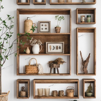 مجموعة رفوف خشب طبيعي