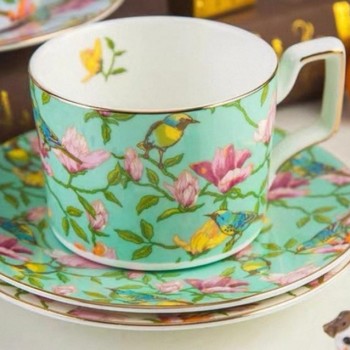 كوب وصحن سيراميك مورد باللون الاخضر 8532