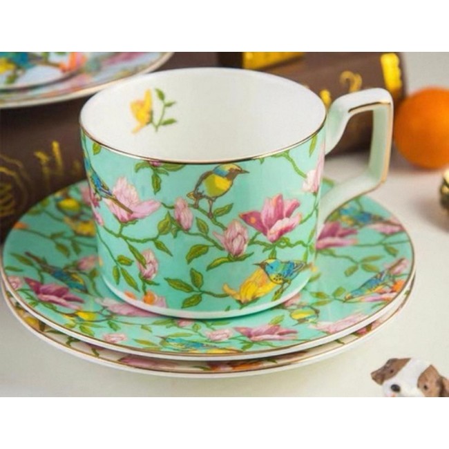 كوب وصحن سيراميك مورد باللون الاخضر 8532