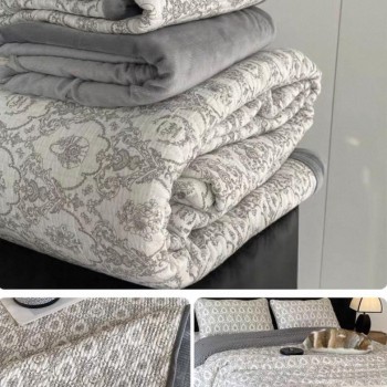 مفرش سرير من القطن المخملي نفرين بستايل أوربي L8596