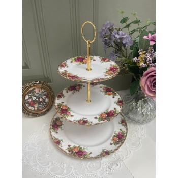 حامل حلويات سيراميك بثلاث ادوار بنقوش زهور ريفيه 8543 حامل حلويات سيراميك بثلاث ادوار بنقوش زهور ريفيه 8543