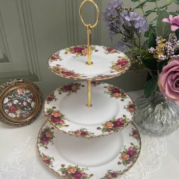 حامل حلويات سيراميك بثلاث ادوار بنقوش زهور ريفيه 8543