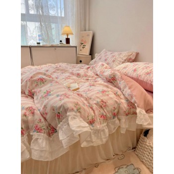 مفرش سرير قطن برسمة زهور انيقه بستايل أوربي لنفرين L8602 مفرش سرير قطن برسمة زهور انيقه بستايل أوربي لنفرين L8602