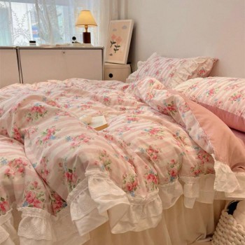 مفرش سرير قطن برسمة زهور انيقه بستايل أوربي لنفرين L8602