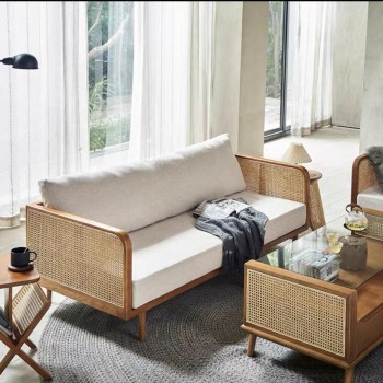 كنب راتان ثنائي من أجود انواع الخشب الطبيعي والاقمشه 7301