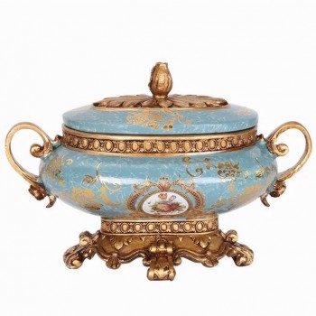 اناء بغطاء من سراميك مزخرف بتصميم اوربي L4080