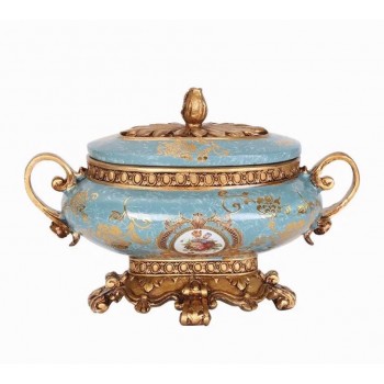 اناء بغطاء من سراميك مزخرف بتصميم اوربي L4080