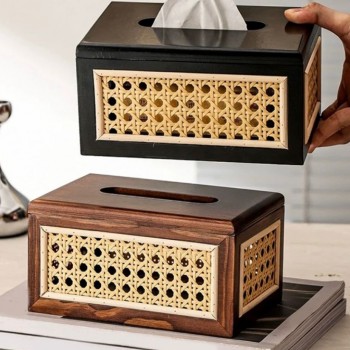 صندوق مناديل من الرتان من الخشب الصلب متوفر للونين -L3594 صندوق مناديل من الرتان من الخشب الصلب متوفر للونين -L3594